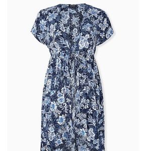 Blue tropical long tie front kimono